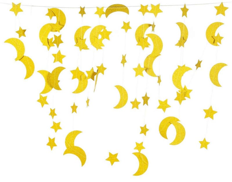 TTSAM 50ft Glitter Moon & Stars Garlands  6 Pack Gold Double-Side Crescent and Twinkle Stars Paper Hanging Decorations for Birthday Party Baby Shower Engagement Wedding for Nursery Kids Room Home Bedroom - Image 4
